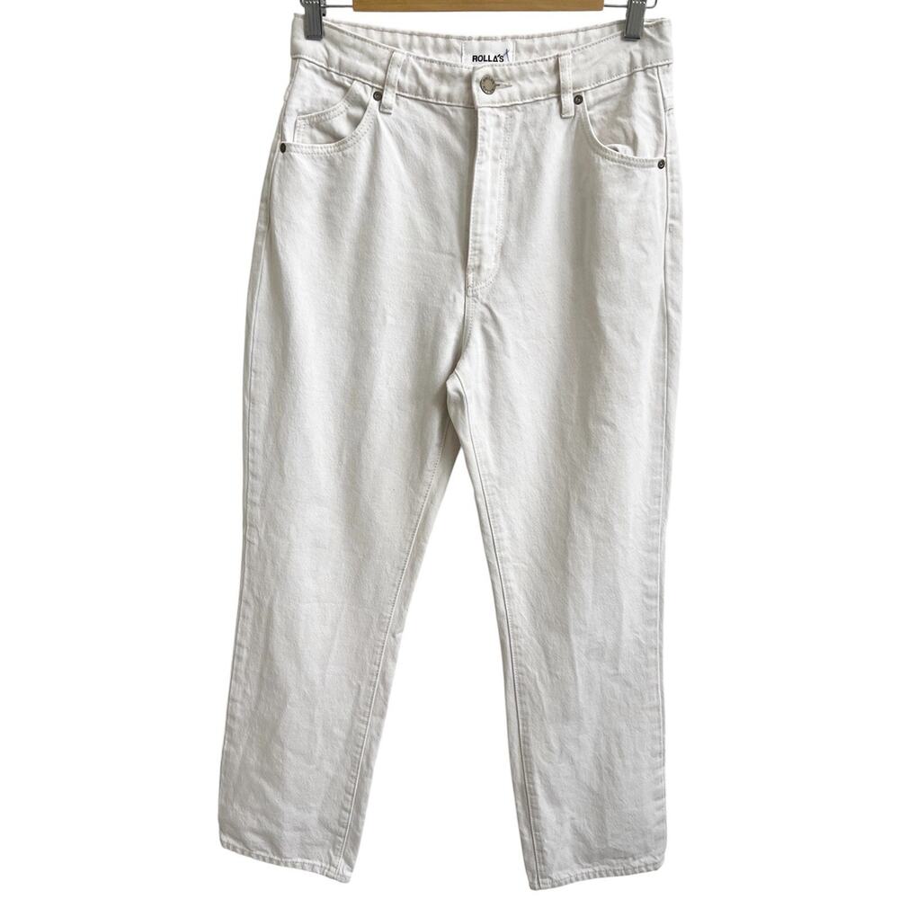 ROLLAS Original High Rise Straight Jeans Salt Color Cream Sz 28 Retro Pockets - Picture 2 of 10